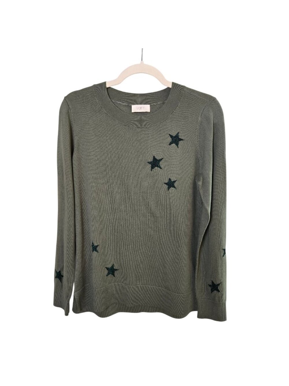 NWOT Loft Outlet 100% Cotton Star Embellished Crewneck Sweater Size Small